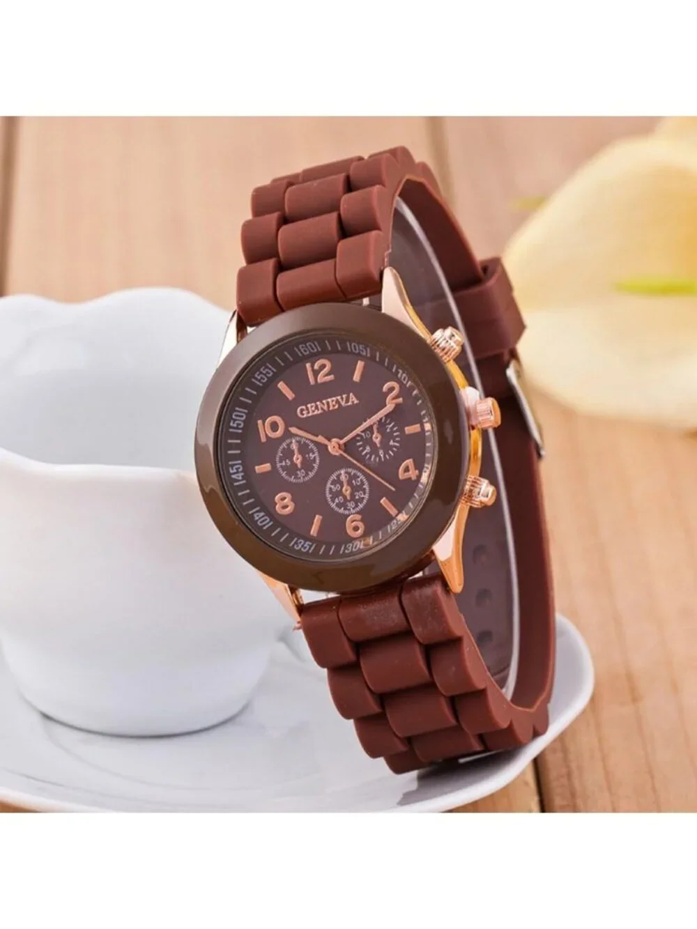 Women's Brown Analog Quartz Fashion Silicone Crosshair Unisex Jelly Wrist Watch